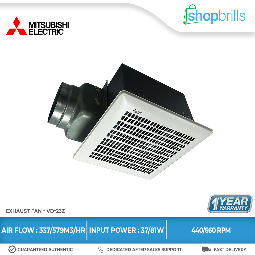 Mitsubishi VD-23Z Ducted Exhaust Ventilation Fan with Stylish White Metal Grille