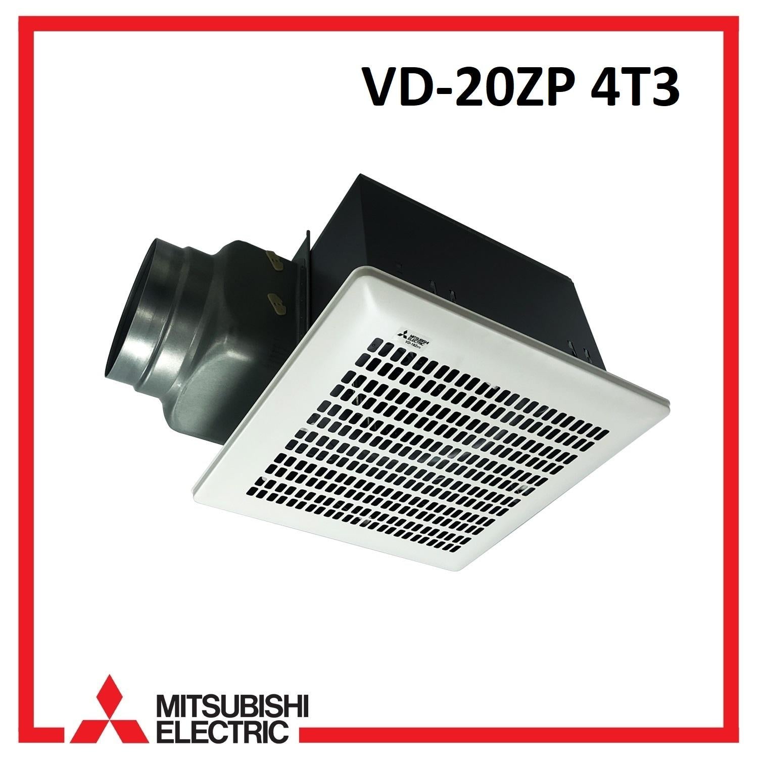 Mitsubishi VD-20ZP 4T3 Ducted Exhaust Ventilation Fan with Stylish White Metal Grille