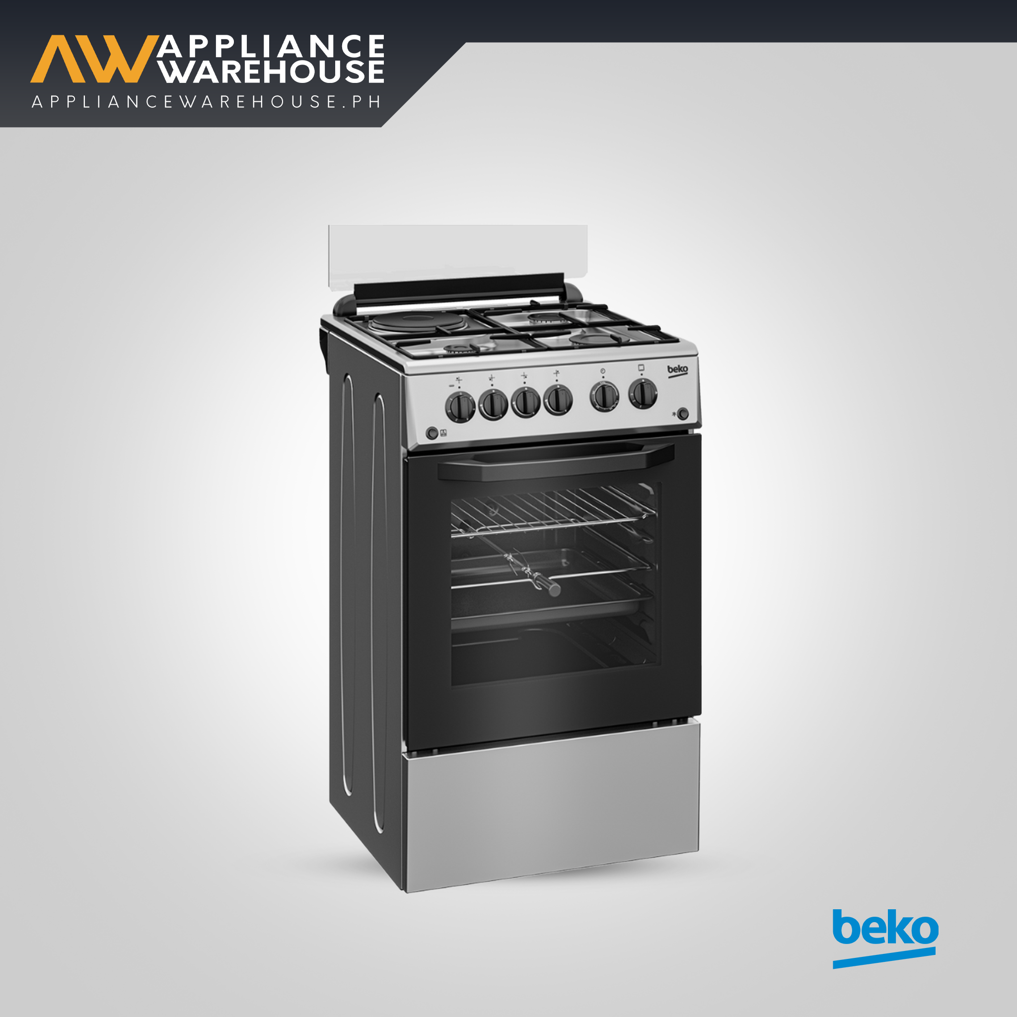 Beko 50cm Freestanding Gas Cooker – 3 Gas Burners, Hotplate & 45L Gas Oven