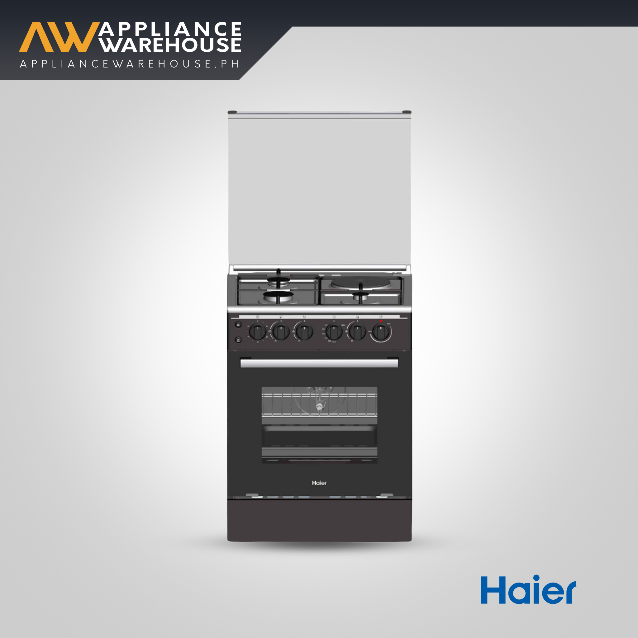 Haier 60cm Gas Range – 3 Gas Burners, Electric Plate & 86L Oven