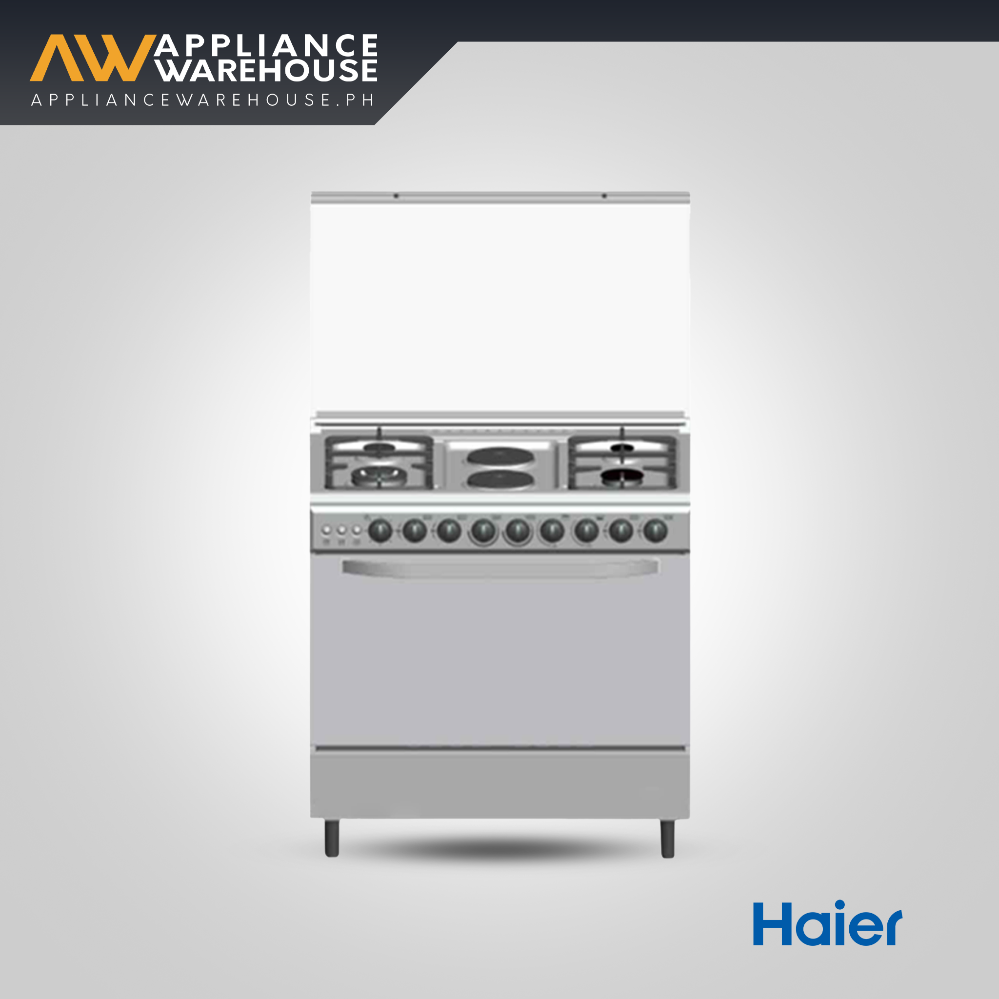 Haier HFS-904G2E130FGO 90cm 4 Gas Burners & 2 Electric Plate with 130L Double Burner Gas Oven Cooking Range