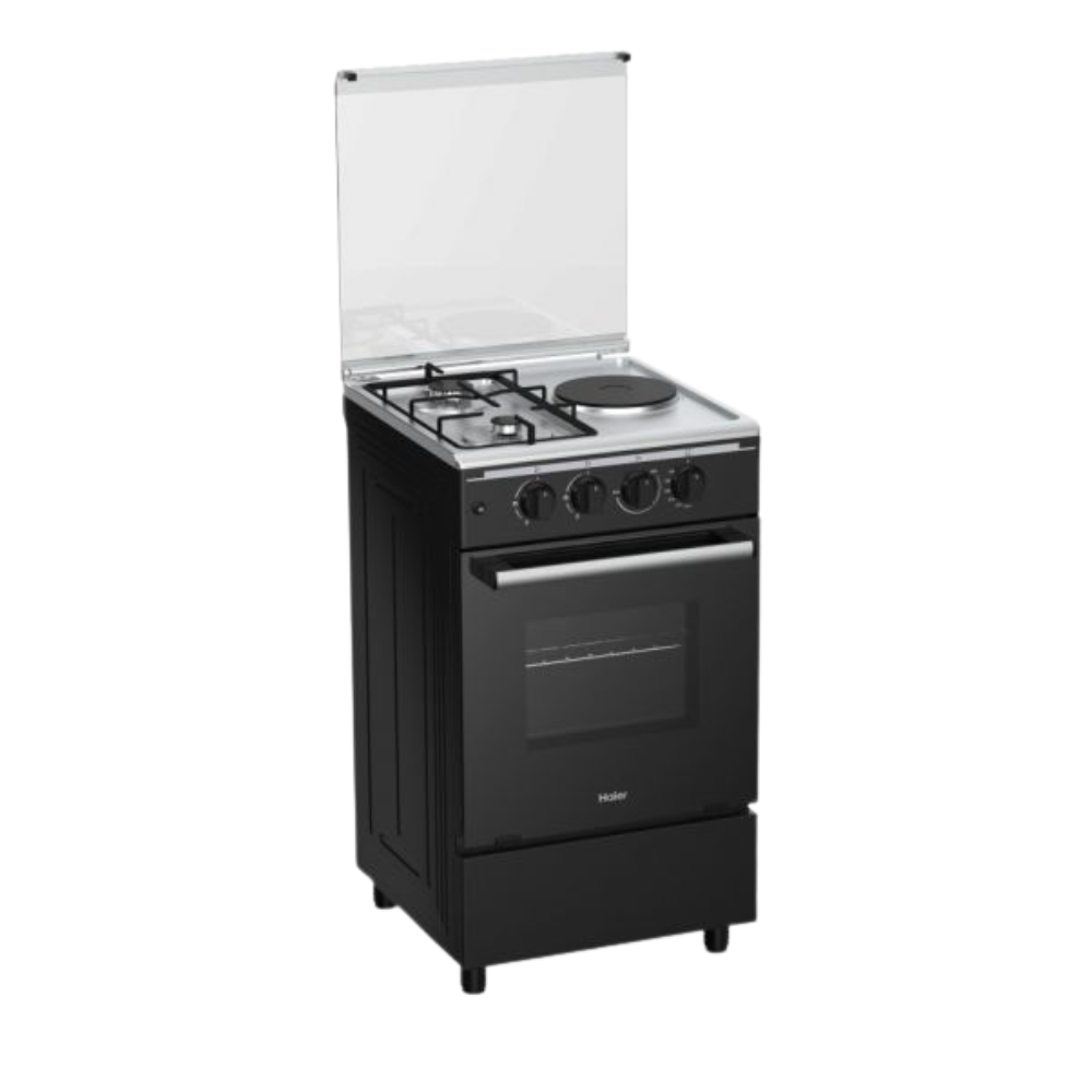 Haier HFS-504G63GOBS 50cm Gas Range 4 Burners with 63L Double Burner Gas Oven for Baking with Grill & Rotisserie