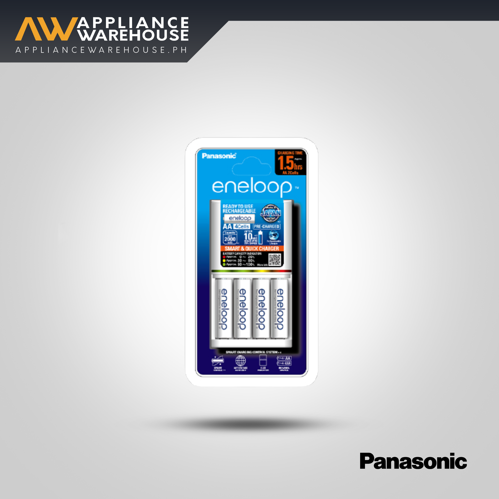 Panasonic Smart & Quick Charger with 4× eneloop AA Batteries