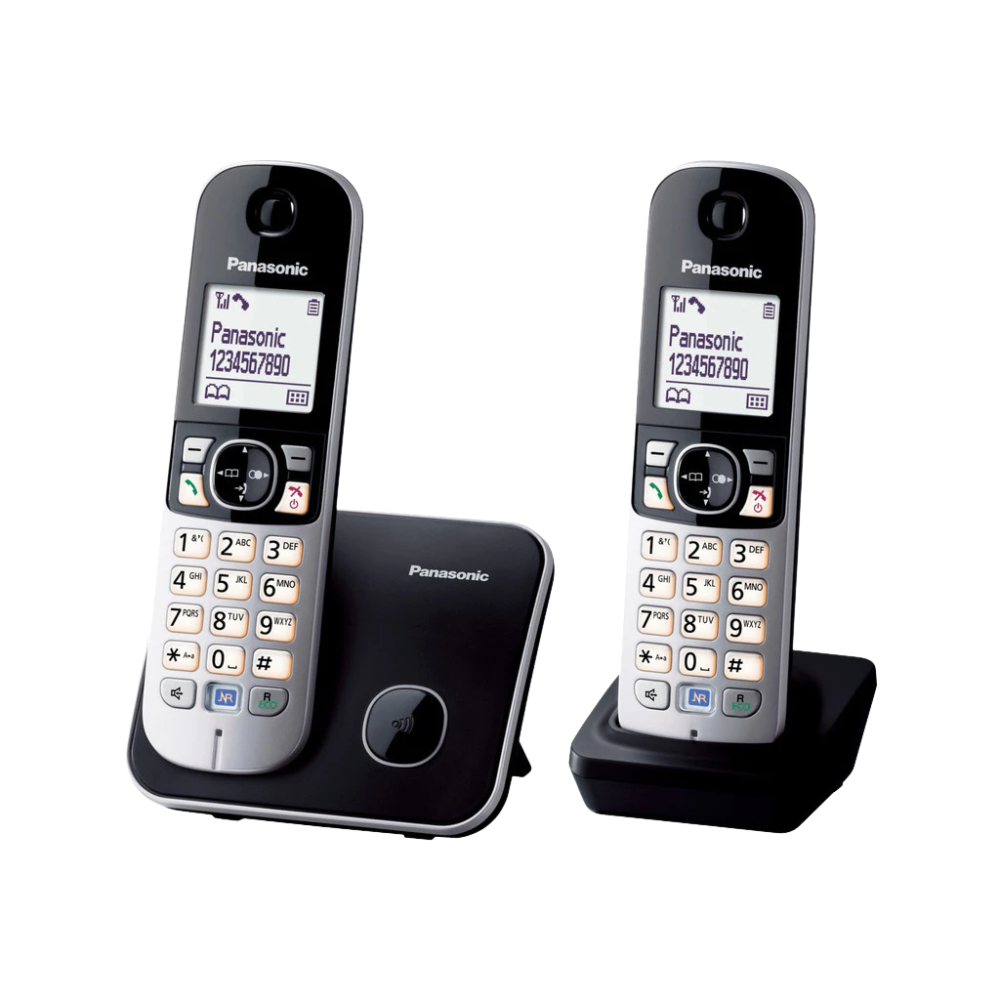 Two Panasonic cordless telephones on a white background