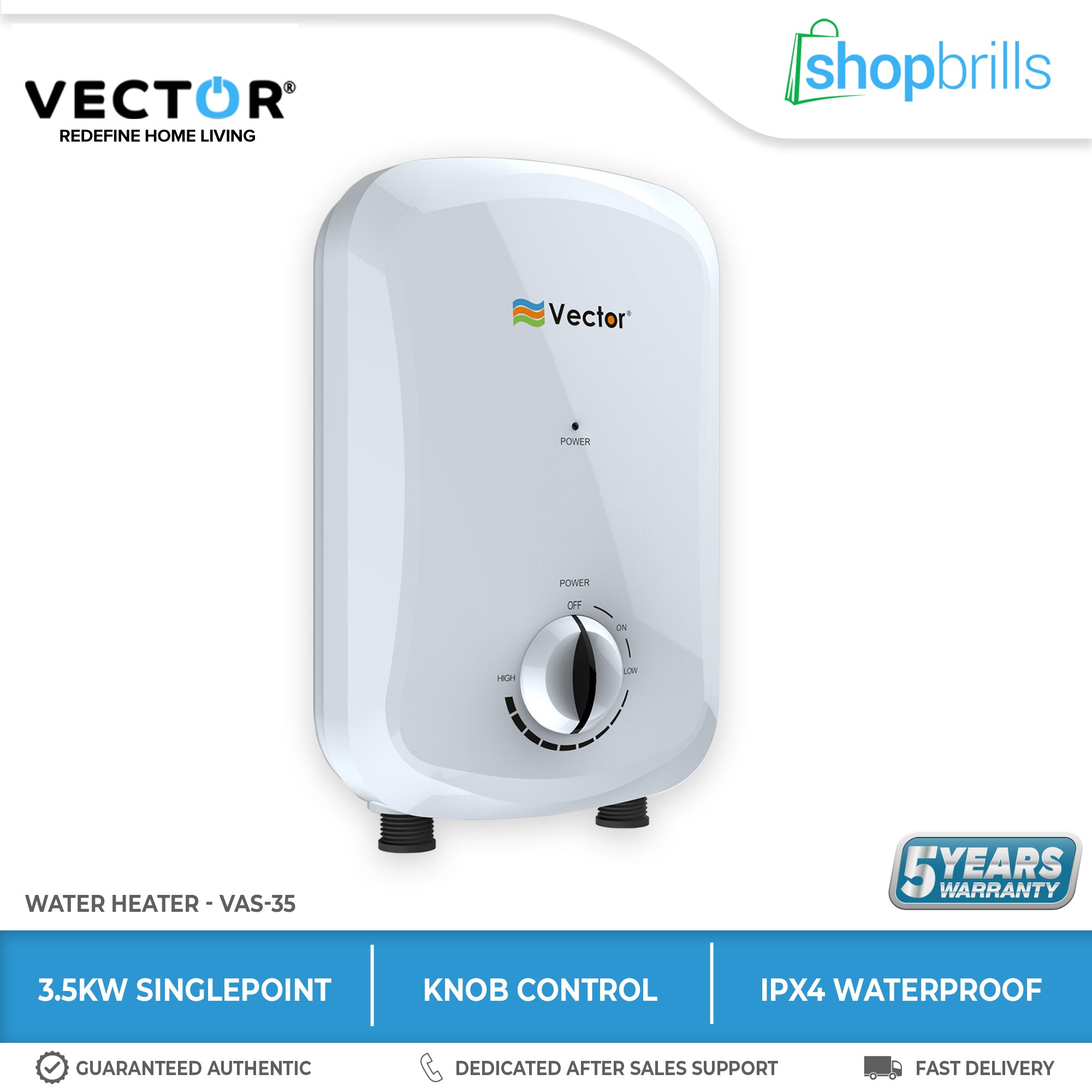 Vector VAS-35 3.5kw Singlepoint Instant Water Heater.