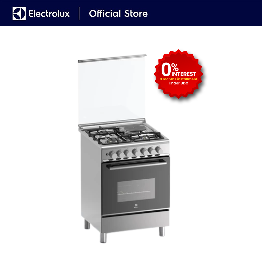 Electrolux EKM6312X 60cm 3 Gas Burner & 1 Electric Hot Plate and 80L Electric Oven, Cooking Range