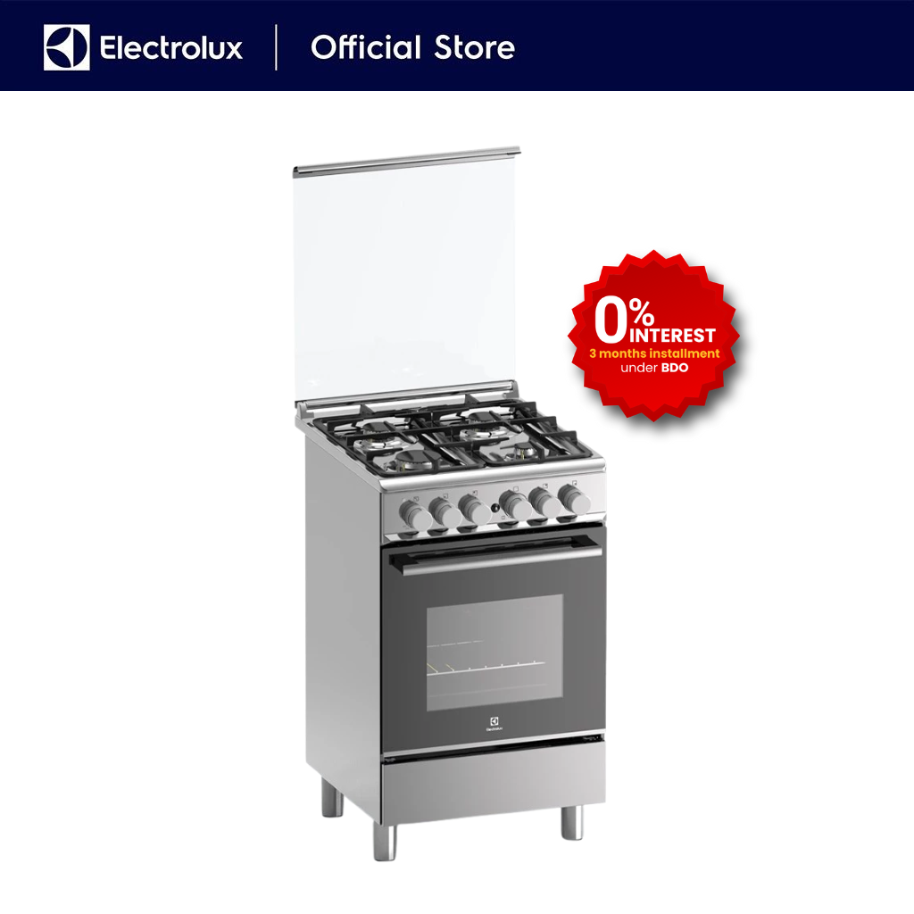 Electrolux EKG5402X 50cm, 4 Gas Burners, 62L Electric Oven with Grill and Rotisserie, Stainless Steel Cooking Range