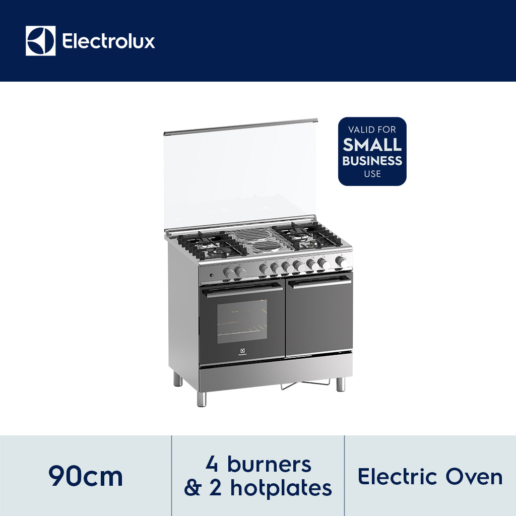 Electrolux EKM9425X 90cm Cooking Range with Mixed Hob and 62L Electric Oven