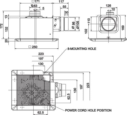 Mitsubishi VD-10Z 4T6 Ducted Exhaust Ventilation Fan with White Plastic Grille[ShopBrills / Brills]