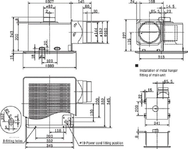 Mitsubishi VD-20ZP 4T3 Ducted Exhaust Ventilation Fan with Stylish White Metal Grille