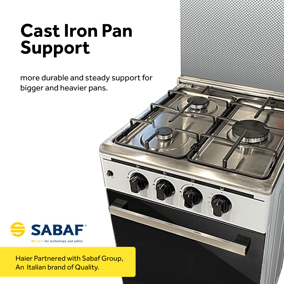 Haier HFS-603G1E86GOBS 60cm Gas Range 3 Gas Burners & 1 Electric Plate with 86L Double Burner Gas Oven with Grill & Rotisserie - New Model