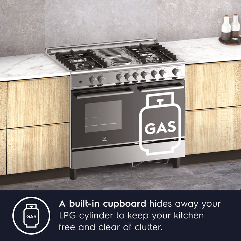 Electrolux EKM9425X 90cm Cooking Range with Mixed Hob and 62L Electric Oven