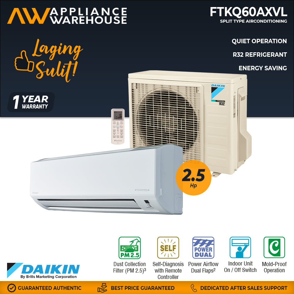 Daikin Inverter Aircon 2.5 Hp Split Type Air Conditioner FTKQ60AXVL/RKQ60AGXVL[Appliance Warehouse]