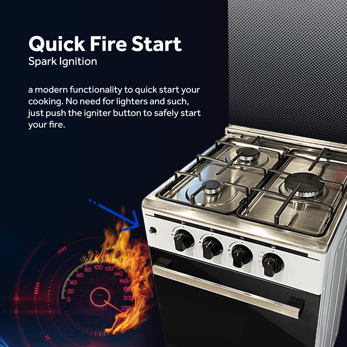 Haier HFS-603G1E86GOBS 60cm Gas Range 3 Gas Burners & 1 Electric Plate with 86L Double Burner Gas Oven with Grill & Rotisserie - New Model
