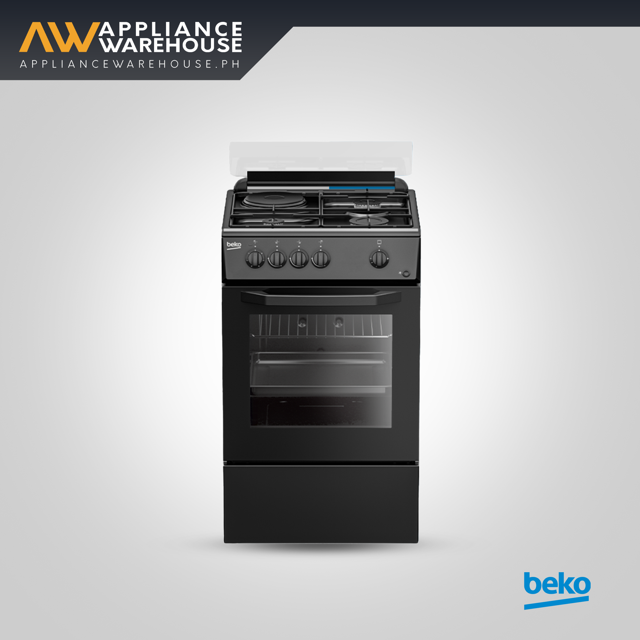 Beko 60cm Freestanding Gas Cooker with Electric Grill – 3 Gas Burners + Hotplate