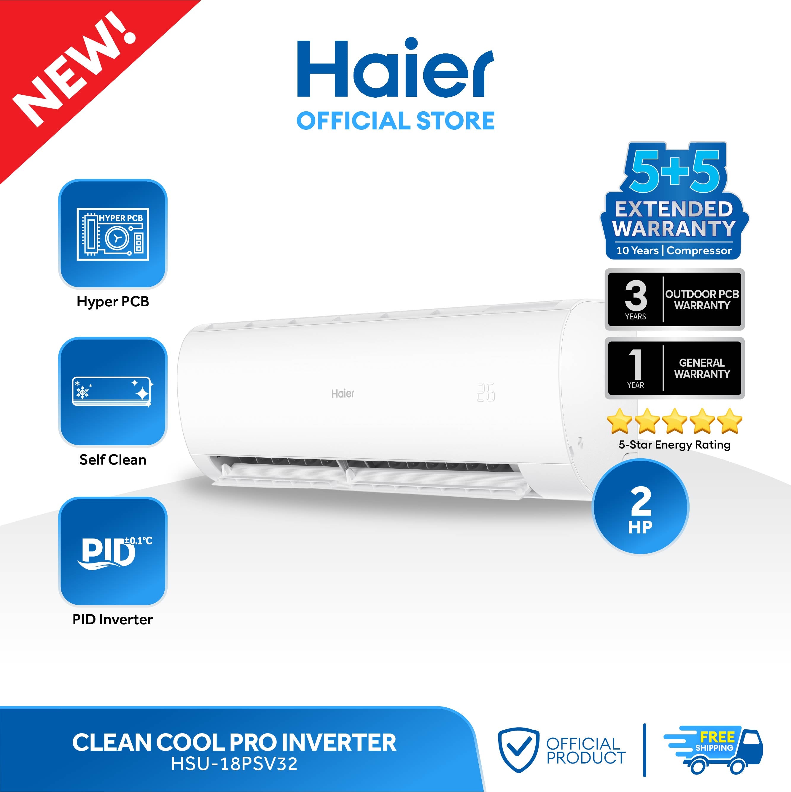 Haier HSU-18PSV32 2.0 HP Clean Cool Pro Inverter Split Type Aircon with Self Clean & Hyper PCB - 2023 Model (1)