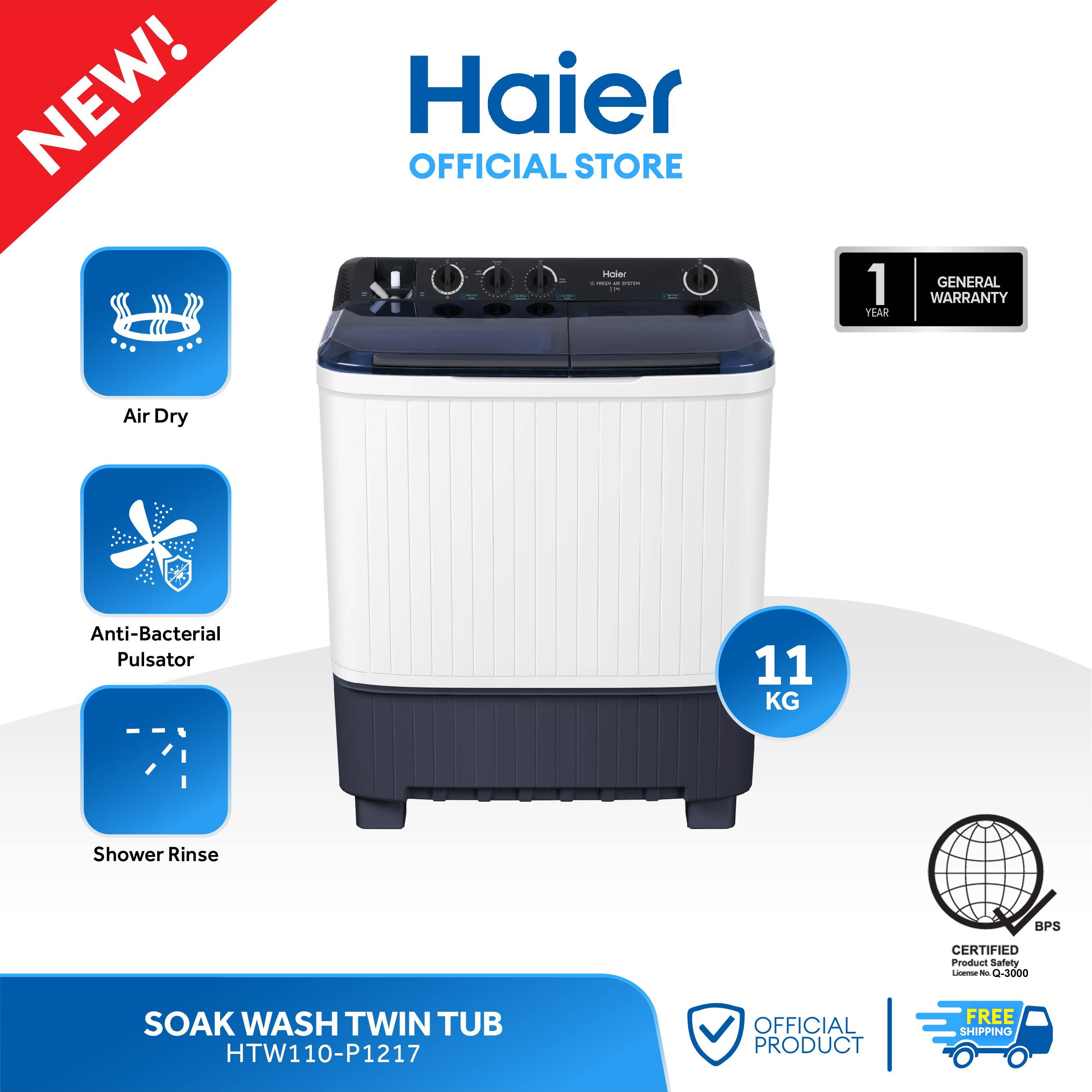 Haier HTW110-P1217 11 kg Soak Wash Twin Tub Washing Machine with Dryer (1)