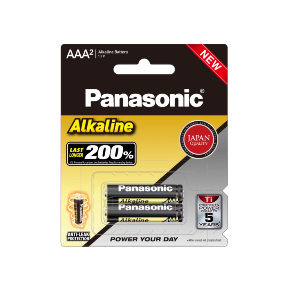 Panasonic AAA alkaline battery pack on a white background