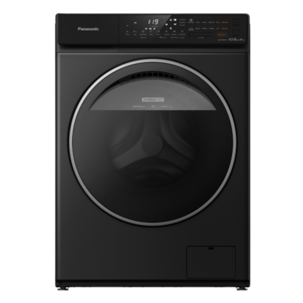 Black Panasonic dryer on a white background
