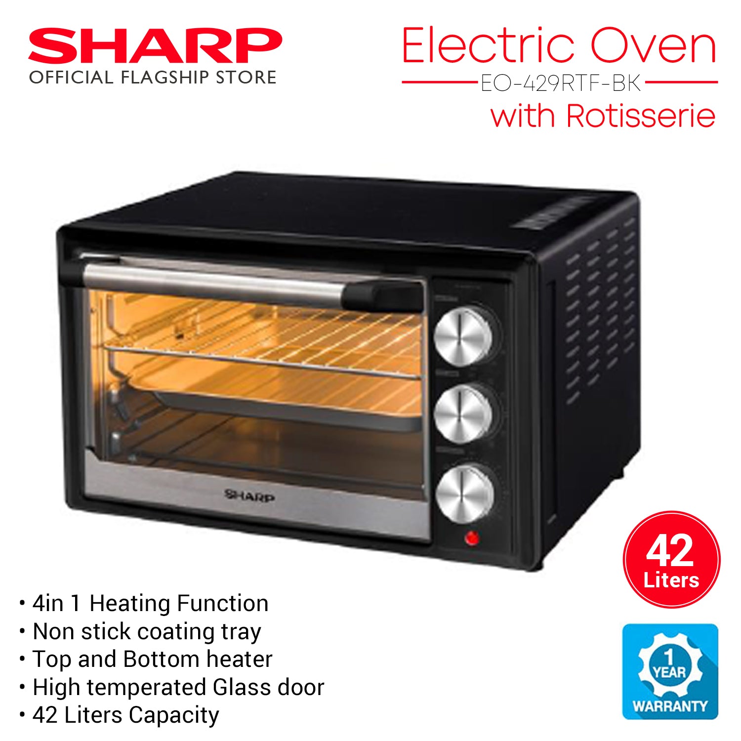 SharpEO-429RTF-BK42LitersElectricOvenwRotisserieConvectionBakingToastingGrillingRoasting-2