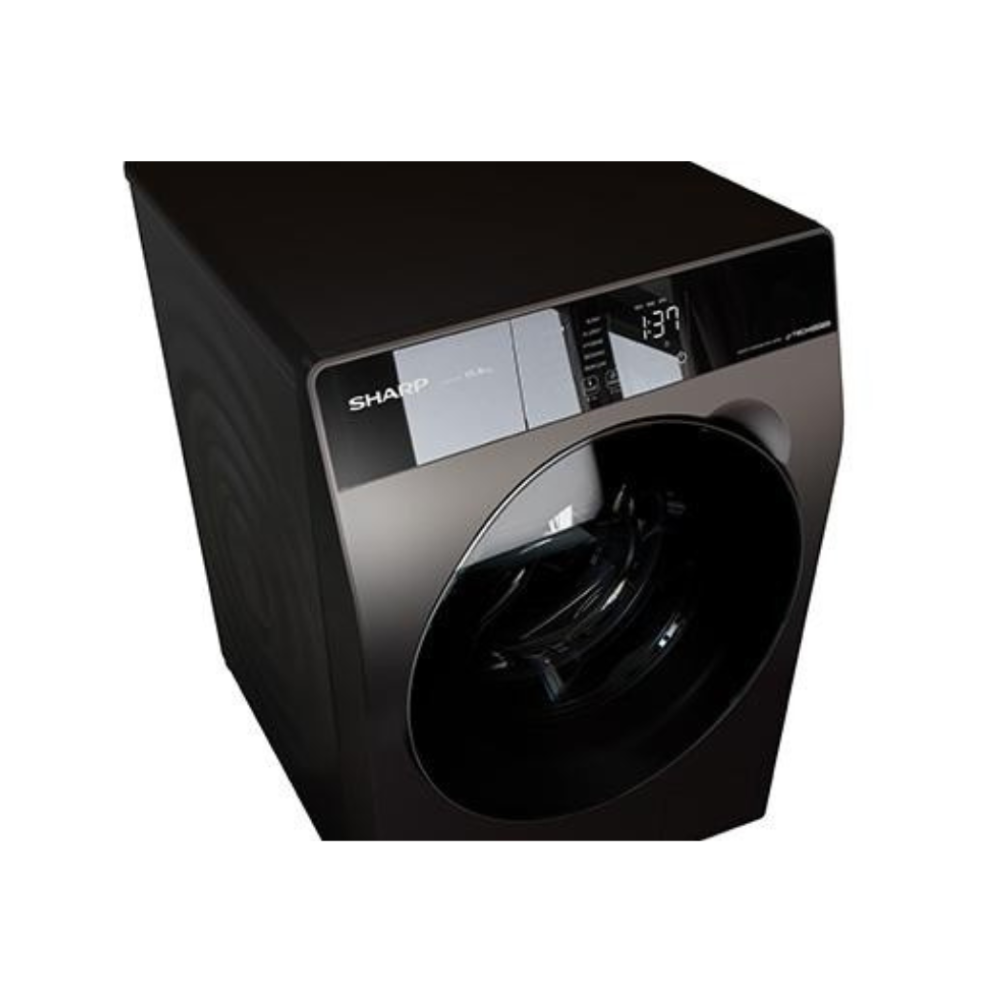 Black Sharp washing machine on a white background