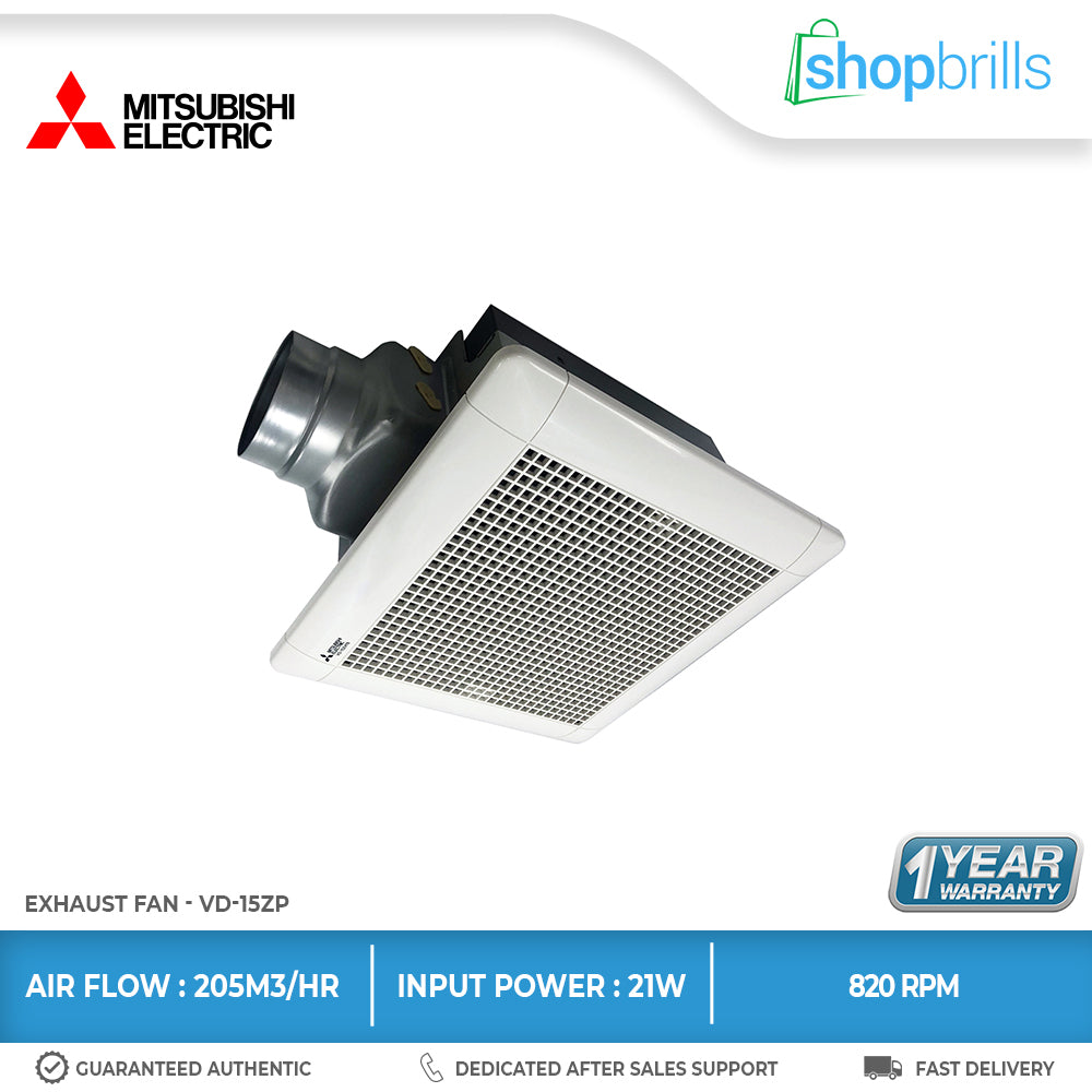 Mitsubishi VD-15Z 4T3 Ducted Exhaust Ventilation Fan with White Plastic Grille