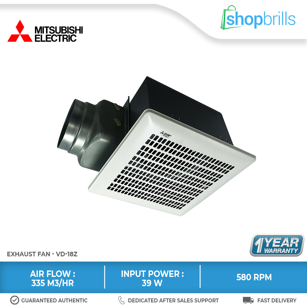 Mitsubishi VD-18Z Ducted Exhaust Ventilation Fan with White Metal Grille[ShopBrills / Brills]