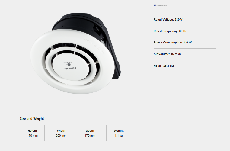 Panasonic FV-15CSD115 Ceiling Mounted Air-E Generator  nanoe X Technology Improve Indoor Air Quality