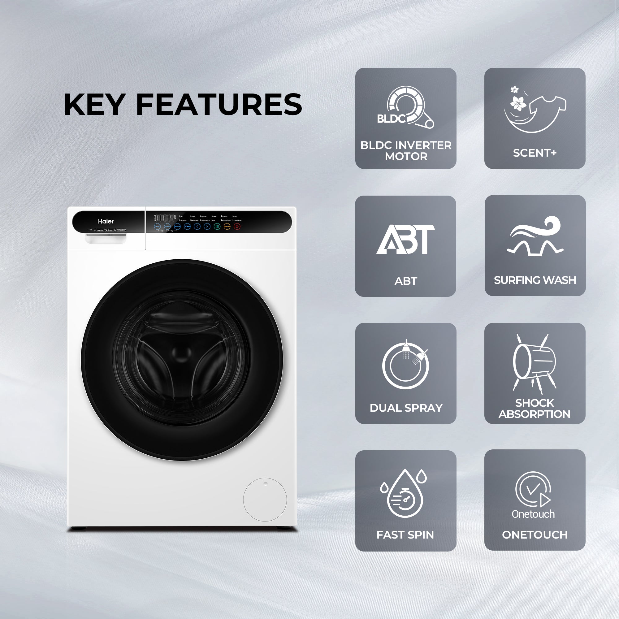 Haier HW90-BP10533W 9.0 kg One-Touch Smart Wash Front Load Inverter Washer Fully Automatic Washing Machine