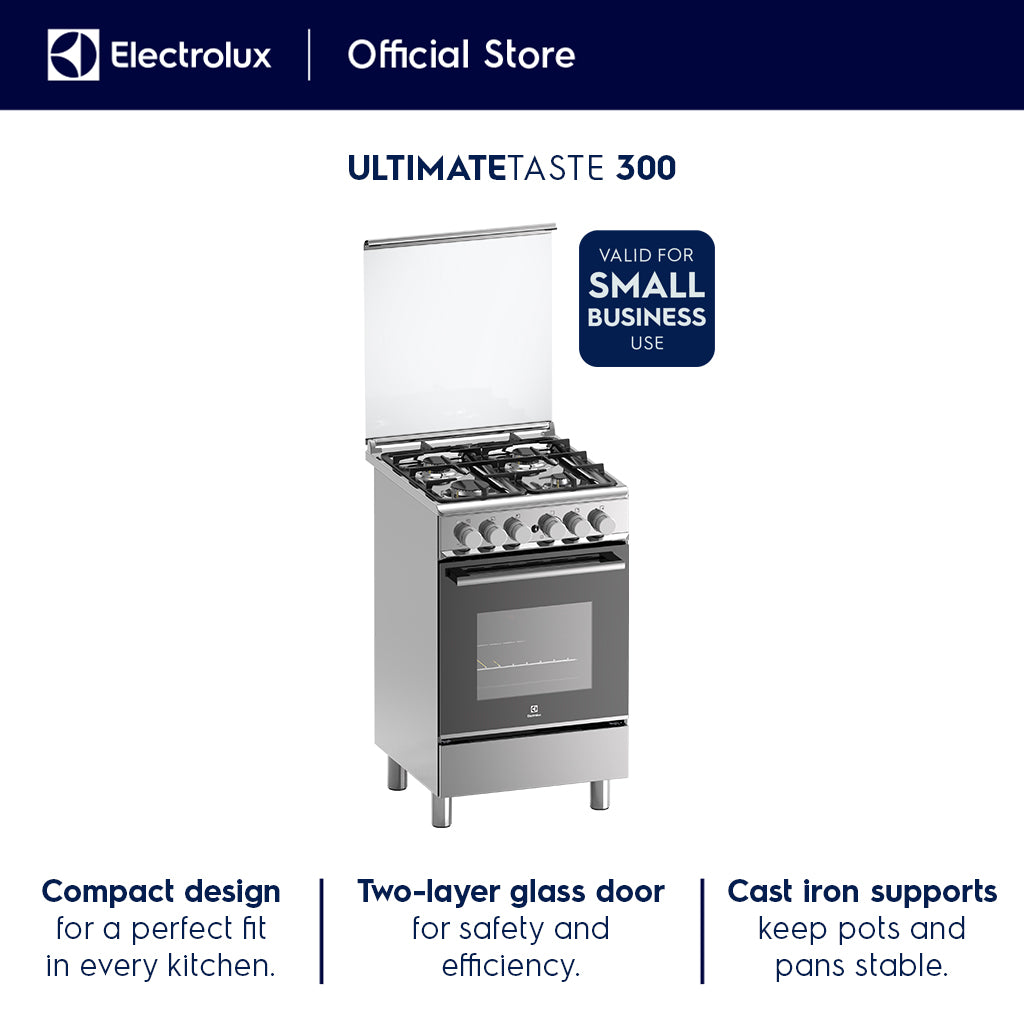 Electrolux EKG5402X 50cm, 4 Gas Burners, 62L Electric Oven with Grill and Rotisserie, Stainless Steel Cooking Range