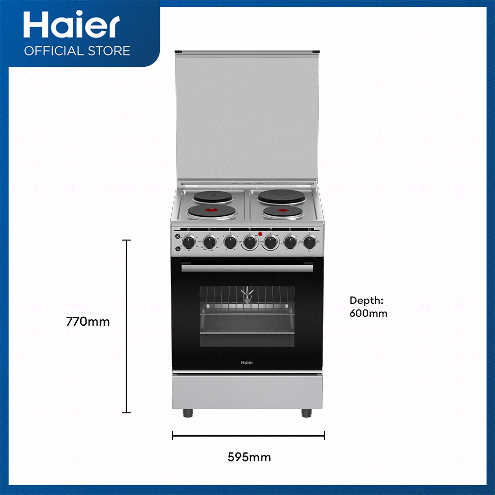 Haier HFS-604E86EOSS 60 cm 4 Electric Hot Plate with 86L Electric Oven Cooking Range (Rotisserie & Electric Grill)